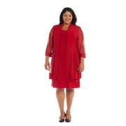 Shift Dress with Sparkling Neckline and Soft Jacket with Sheer Sleeves - Plus