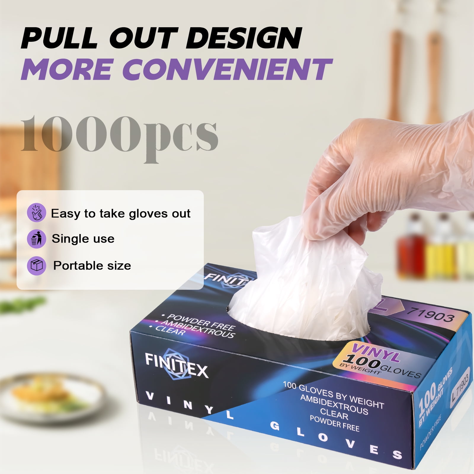 FINITEX 4.5 Mil Puncture Resistant Latex-Free Vinyl Disposable Gloves, Large, 1000 Count