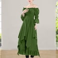 thumbnail image 2 of Vestido de manga tres cuartos para mujer ropa de fiesta plisada con cuello oblicuo Estilo Vintage, 2 of 8