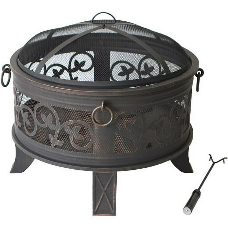 Granada 26 inch Round Steel Fire Pit, Antique Bronze Granada 26 inch Round Steel Fire Pit, Antique Bronze