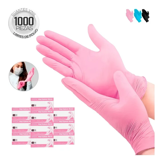 Guantes de Vinil Desechables Libres de Polvo Nitrilo Y Látex rosa Gaon VinRos1000 kit 1000