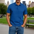 thumbnail image 2 of YODETEY Men’s Classic Solid Polos Shirt, Men’s Everyday Fit Collar Casual Shirts,Big and Tall Blue,Size S-3XL, 2 of 6