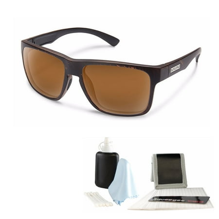 Suncloud Rambler Unisex Sunglasses (Black Frame/Brown Lens) with Cleaning (Best Way To Clean Lenses)