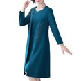 thumbnail image 5 of Quixlent 2 Pcs/Set Women Coat Dress Set Long Sleeve Flower Embroidered Mid Length Coat Sleeveless Solid Color V Neck Knee Length Dress Formal Elegant Style Lady Dress Coat Set, 5 of 8