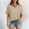 thumbnail image 2 of Tiweut T Shirts for Women V Neck Short Sleeve Summer Loose Fit 2025 Solid Color Shirts for Ladies Beige, 2 of 8