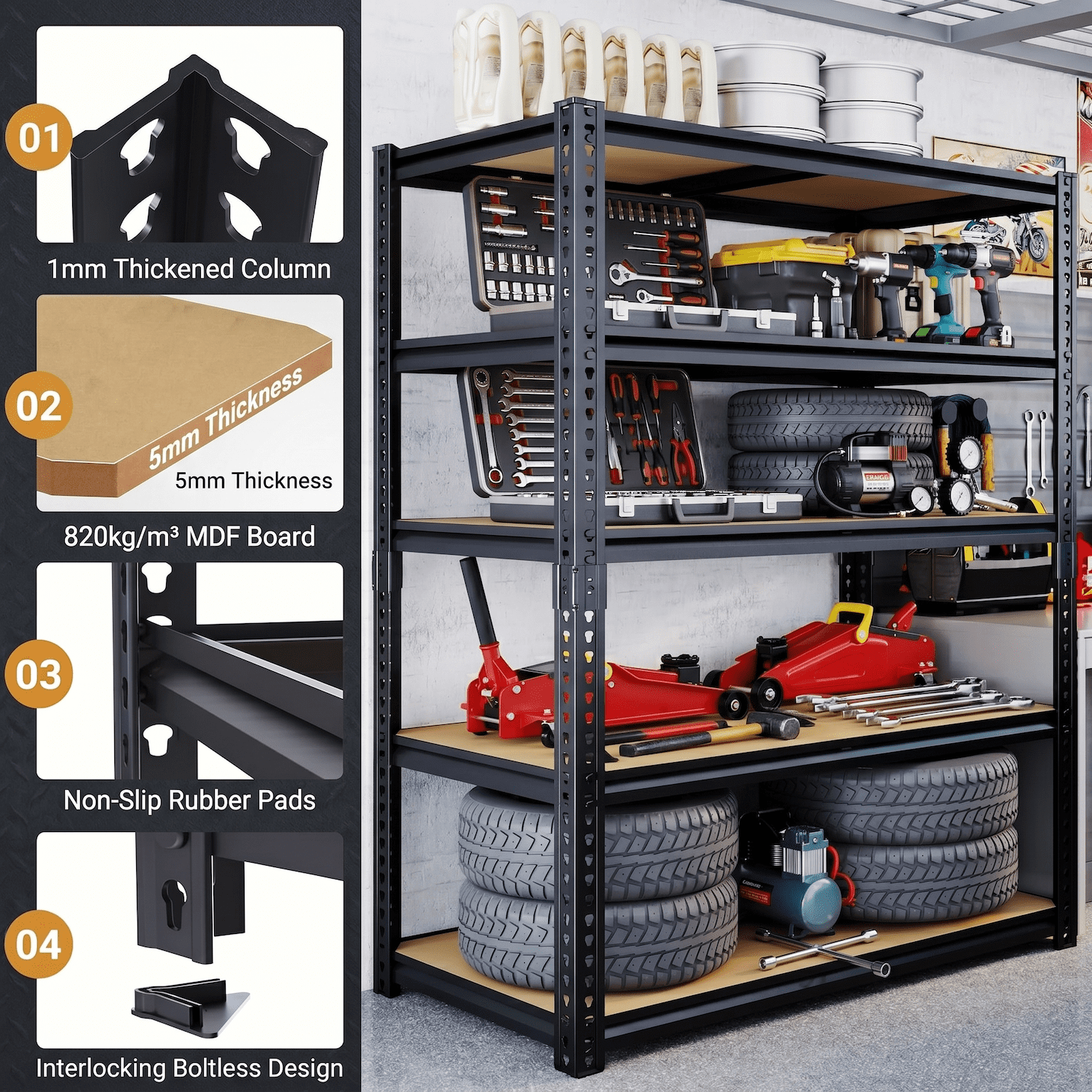 Xiweot 2000LBS Heavy Duty Garage Storage Shelves, 60" H Metal Adjustable Shelves, 5-Tier Freestanding Shelving Units Industrial Shelving for Warehouse Basement Pantry, Easy Assembly