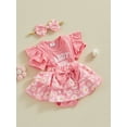 thumbnail image 3 of Bslissey Baby Girls Summer Romper Dress Flying Sleeve Letter Daisy Print Patchwork Jumpsuit Newborn Infant Cute A-line Bodysuit with Bow Headband 3M 6M 9M 12M 18M, 3 of 9
