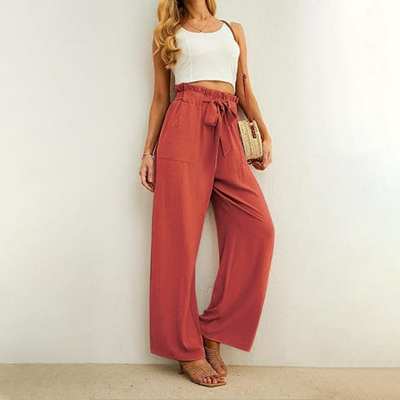 Viadha Wide Leg Pants Loose Casual and Comfortable Solid Color Flower Bud Waist Strap Pants