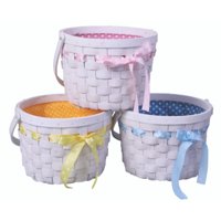 Set of 3 White Painted Lined Wooden Easter Gift Baskets with Bright Bows