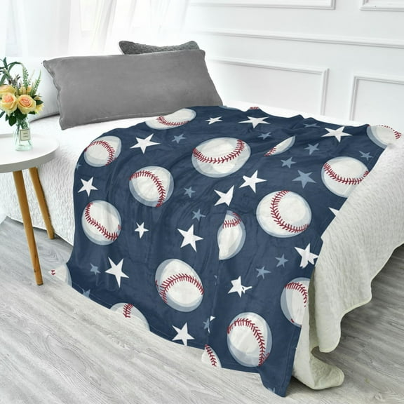 70x55 Inches Glow in The Dark Blanket Cozy Throw Camping Blankets for Home and Outdoor Use Baseball Stars Pattern