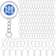 EEEkit 100pcs Keychain Rings, 2'' Split Keyrings with Chain and Jump Ring, Silver