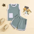 thumbnail image 3 of Musuos Toddler Boys Shorts Set, 3M 6M 12M 18M 24M 3Y Sleeveless Crew Neck Patchwork Tank Top with Elastic Waist Shorts Summer Outfit, 3 of 10