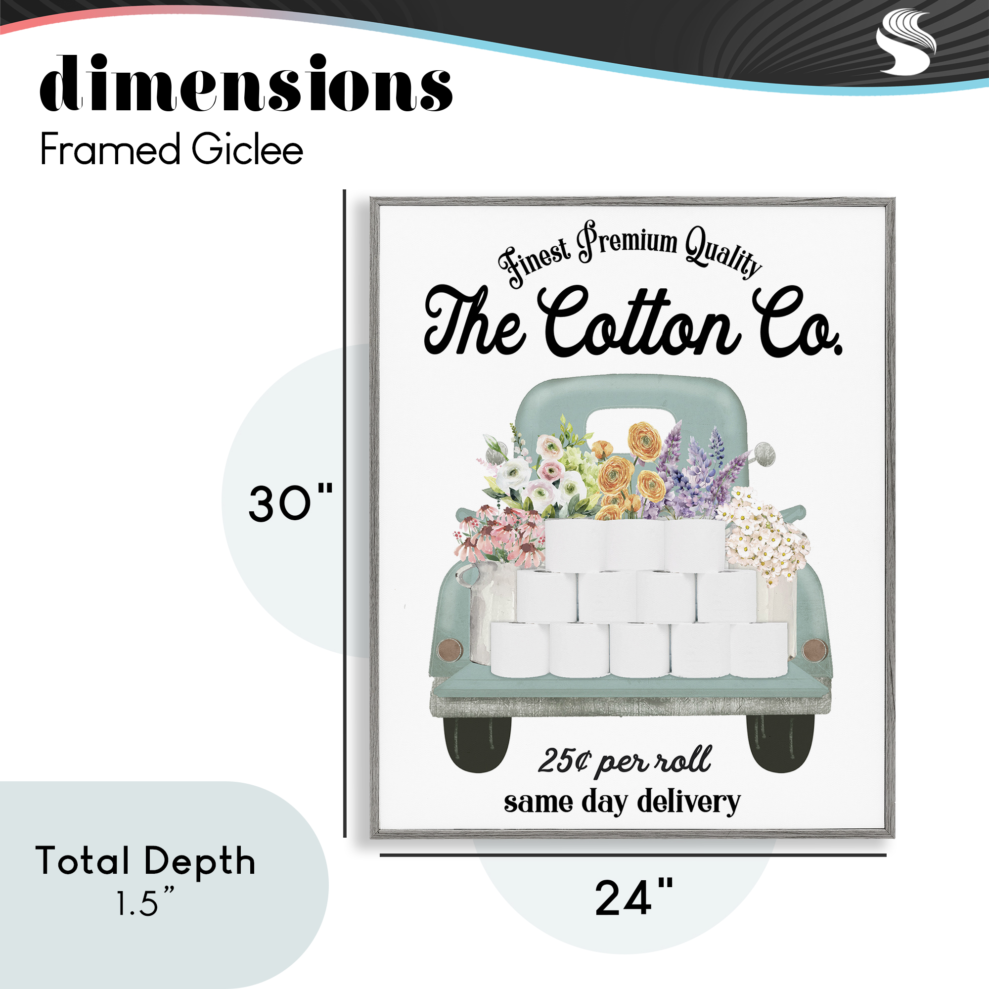 Toilet Paper Delivery Truck Gray Framed Giclee Art, design by Lettered and Lined