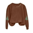 thumbnail image 4 of zaveiop Sweatshirt for Women Novelty Casual Long Sleeve Christmas Tree Print Crewneck Printed Pullover Oversized Cute Loose Thermal Comfort Tops (Z5-Brown, S), 4 of 5
