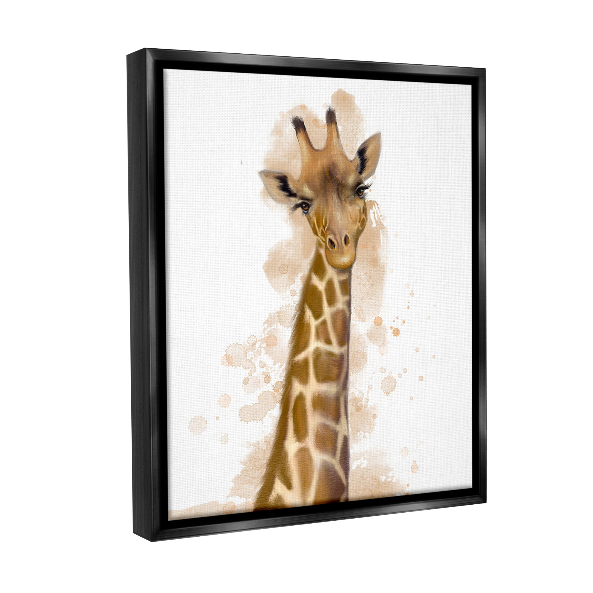 Stupell Industries Giraffe & Modern Splash Animals & Insects Painting Black Floater Framed Canvas Art Print Wall Art, 25 x 31