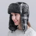 thumbnail image 4 of SikaFu Men Women Winter Hat Plaid Thick Warm Russian Hat Male Female Ski Trapper Earflap Cap Windproof Bomber Hat Russian Cap, 4 of 6
