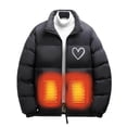 thumbnail image 2 of Feancey Heated Jackets for Men 6 Heat Zones Winter Coats Heart Printed Heating Puffer Jacket Zip Up Stand Collar Down Coat Outerwear with Pockets Black M, 2 of 7