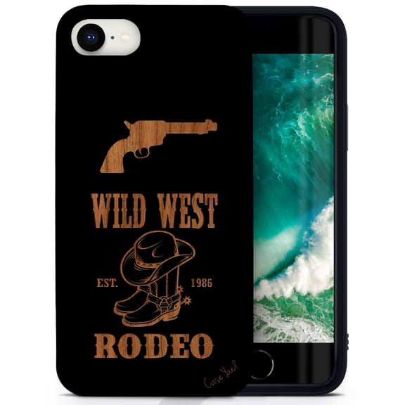 Case Yard Wooden Case for iPhone-SE Soft TPU Silicone cover Slim Fit Shockproof Wood Protective Phone Cover for Girls Boys Men and Women Supports Wireless Charging Wild West Rodeo Design