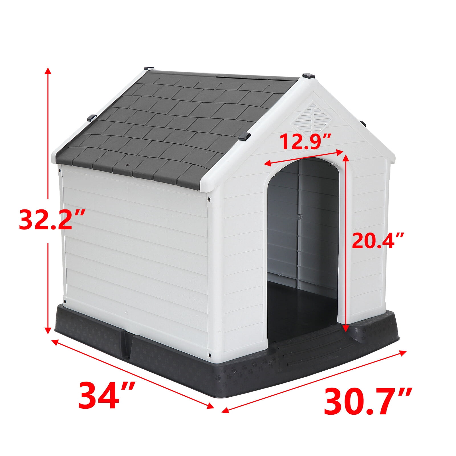 32 Inch Large Plastic Dog House, Dog Kennel Outdoor Waterproof Doghouse Casas para Perros, Puppy Shelter Elevated Floor and Air Vents Igloo Dog House, for Small Medium Large Dogs Outdoor Indoor, Grey