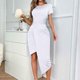 thumbnail image 3 of Vestido de Verano de Manga Corta para Mujeres Moda Casual Color Sólido Plegado Irregular Cuello Redondo Vestido, Poliéster, 3 of 6