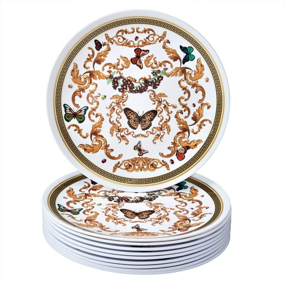 SILVER SPOONS White and Gold Plastic AFN1Dinner Plates for Party (10 PC) Heavy Duty Disposable Dinner Set 10.25", Fine China Look Dishes for Baby Showers, Celebrations & Events - Versi Collection
