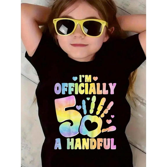 100% Cotton I'm A Handful 5 Years Old - 5th Birthday Party Kids T-Shirt Graphic T-shirts for girls