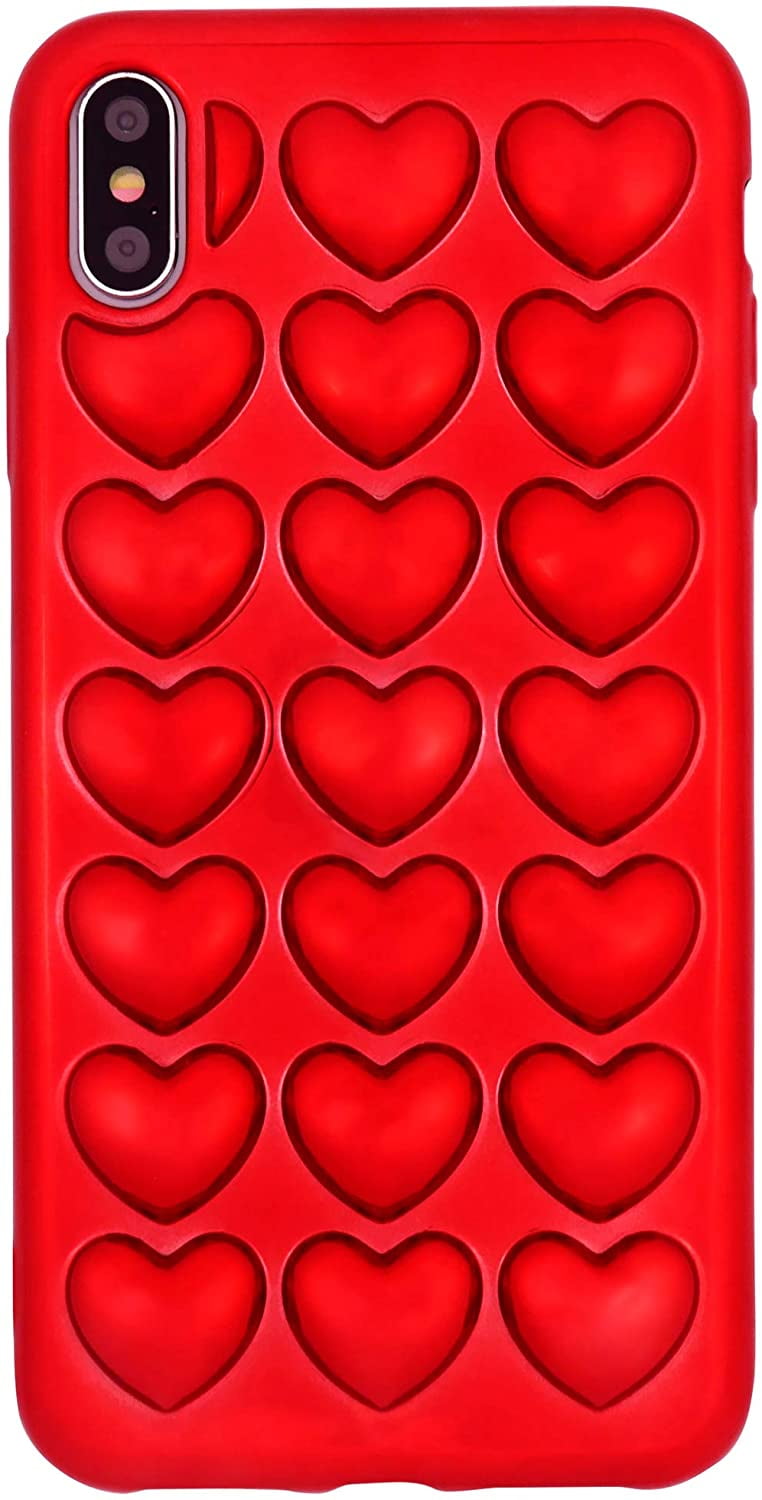 iPhone Xs Max Case for Women Cute Girly for iPhone 10s Max 6.5 inch Red DMaos 3D Bubble Heart Cover with Lanyard Strap Necklace