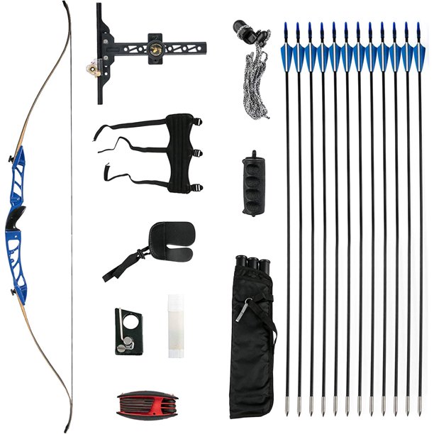 VEVOR 64.5" Youth Recurve Bow Kit 30 lbs Aluminum Alloy with 12 Arrows, Blue
