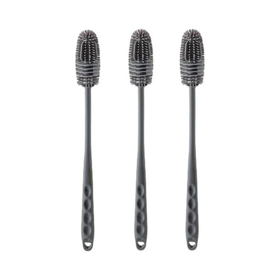 Cup Washing Brush,3 Pieces of 11.02 x 1.18" Bottle Brushes,Silicone Long-Handled Glass Brush,Bottle Cleaning Brush,Suitable for Kitchen Bottles,Glasses Brush,Dishwashing Brush (Grey)