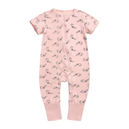 

Newborn Infant Baby Boys Girls Summer Short Sleeve Romper Fashionable Cute Cartoon Animal Print Short Sleeve Double Zipper One-piece Bodysuit