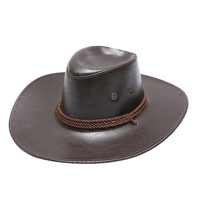Under $10 Cowboy Brown Adult Sun Protection Solid Fashion Western Cowboy Hat Leather Windproof Hat