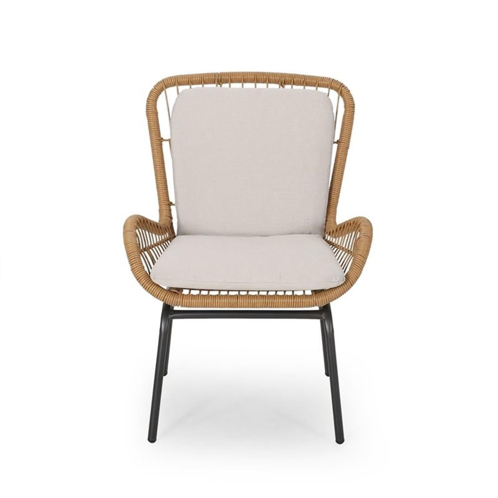 Noble House Pabrico Outdoor Metal and Wicker Club Chair - Brown/Beige (Set of 2)