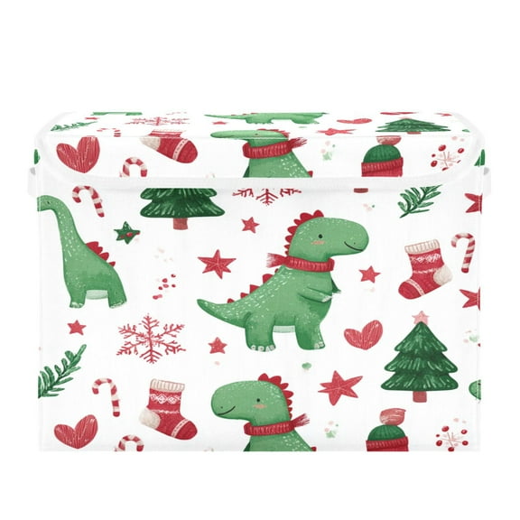 Storage Box With Lid 16.5x12.6x11.8In Foldable Stacked Household Storage Box Little Green Dinosaur