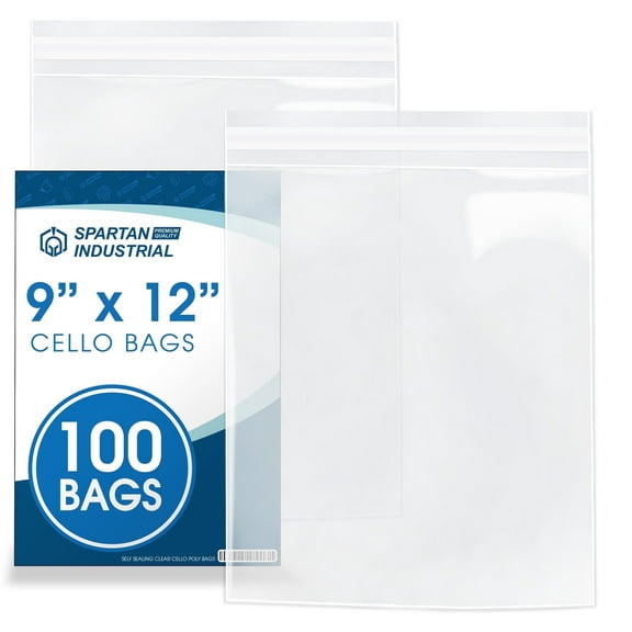 Spartan Industrial - 9" X 12" (100 Count) Clear Resealable Cello Plastic Bags - Self Seal & Reinforced