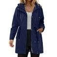 thumbnail image 2 of larppty Women Rain Jacket Lightweight Waterproof Raincoat Outdoor Hooded Windbreaker Trench Coat (Navy, XXL), 2 of 9