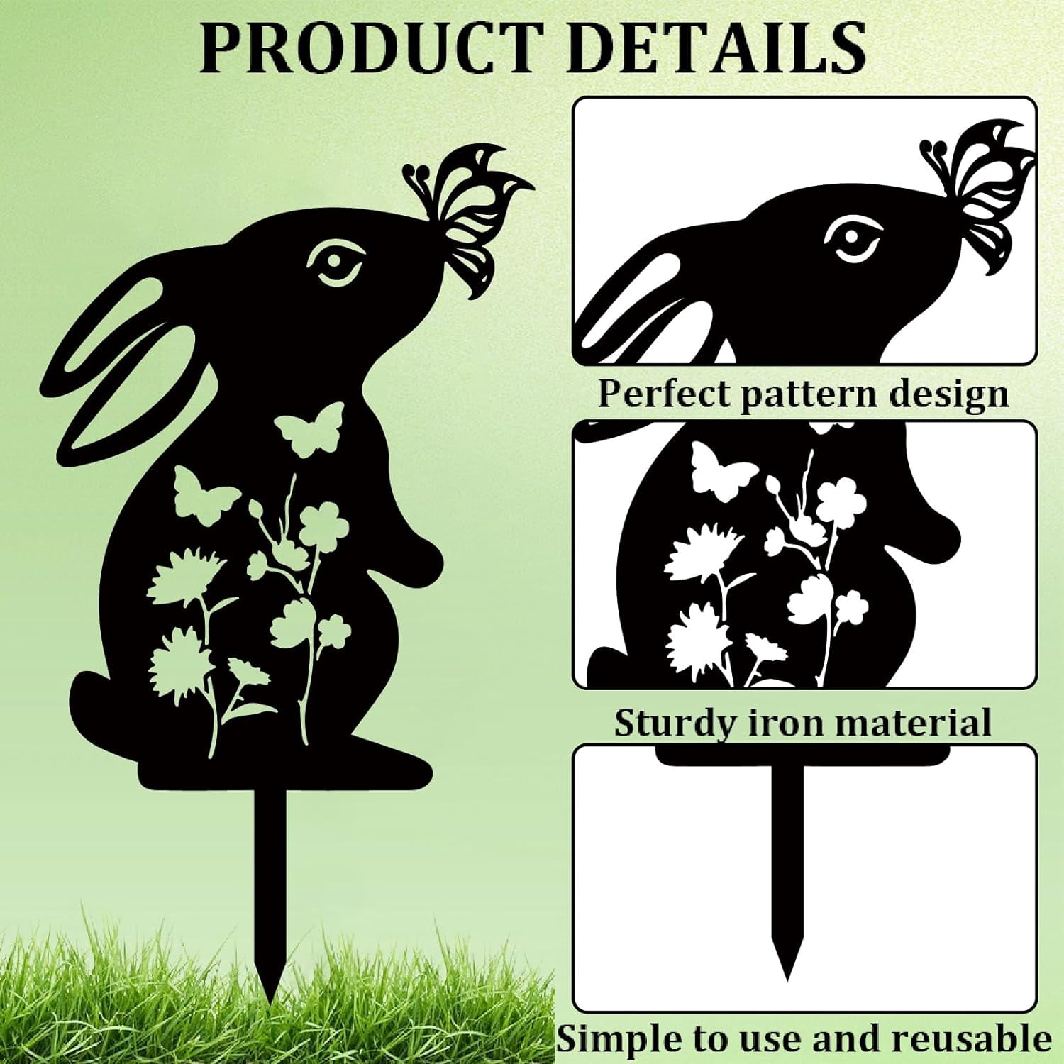 2Pcs Rabbit Metal Decor for Outside Black Rabbit Stake Rabbit Garden Decor Art Bunny Silhouette Statues Garden Decorative Ground Insert Lawn Ornaments for Outside Outdoor 9/12.4x11.8Inch