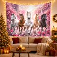 thumbnail image 3 of Five Horses Charging Through Water with Cherry Blossoms Majestic Fantasy for Nature Lovers Wildlife Wall Art Housewarming Gift Tapestry Wall Hanging for Bedroom and Living Room, 3 of 7