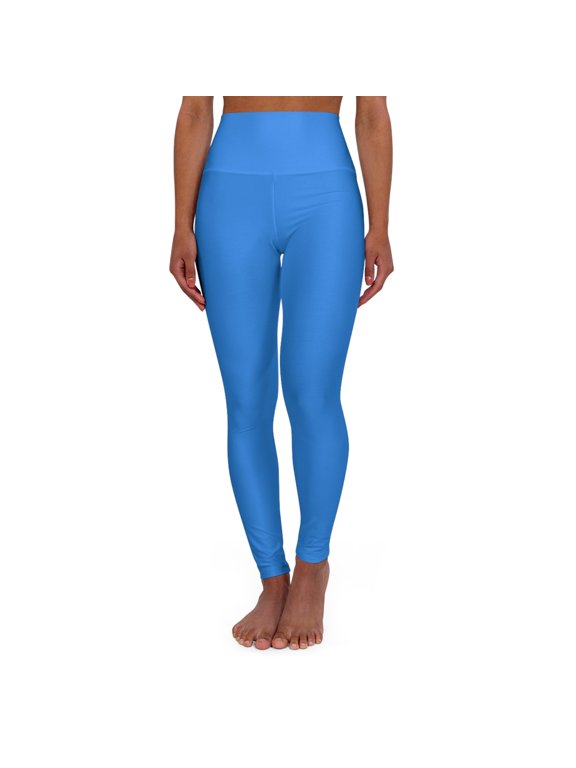 High-Waisted Brilliant Azure Yoga Leggings Women's Seamless Poly-Span Stretchy Smooth Blue Print Activewear Pants