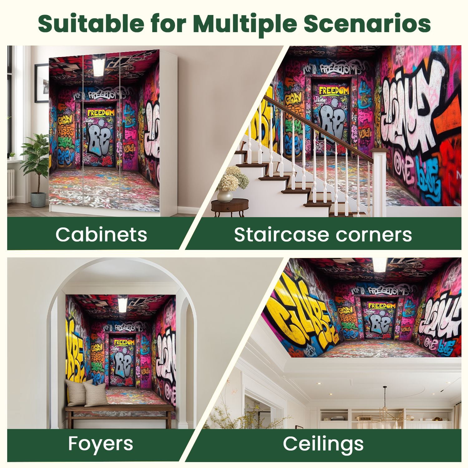 Peel and Stick Wallpaper Street Graffiti Mural 3D Street Doodle Wall Paintings Street Art Modern Art Wall Mural Decor Self Adhesive and Removable 100in x 144in