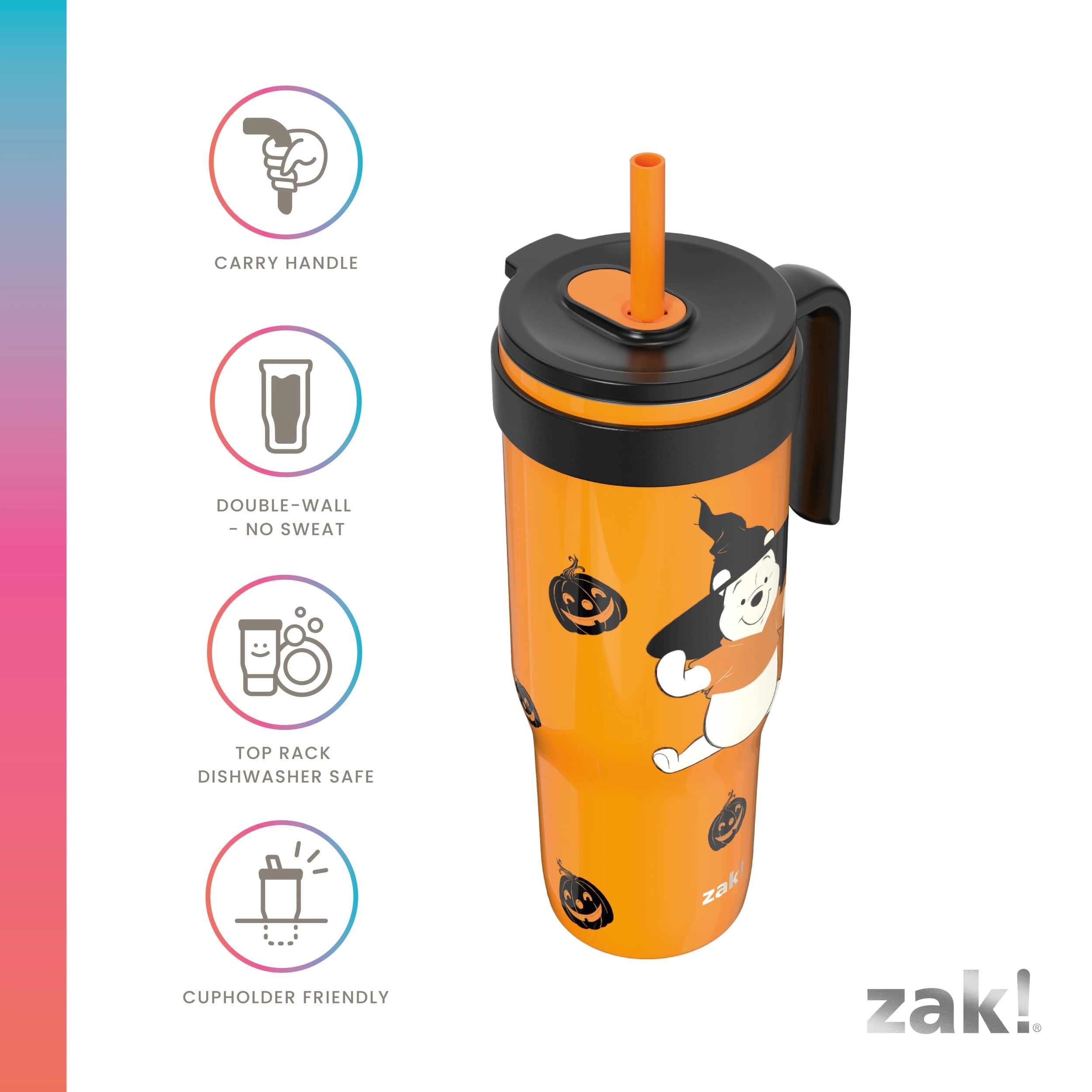 Zak Designs 30oz SS Straw Tumbler with a Handle, Orange Pooh