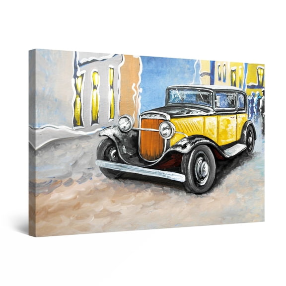 Startonight Canvas Wall Art Abstract - Memories from the Past, the Yellow Collection Car Painting - Large Artwork Print for Living Room 32" x 48"