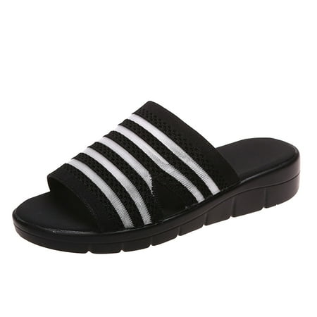 

Slippers Arch Support for Women Leather Slippers for Women Memory Foam Slippers for Women Flat Leisure Roman Style Stripe Women s Solid Color Summer Non Slip Slip On Flat Beach Open Toe Breathable