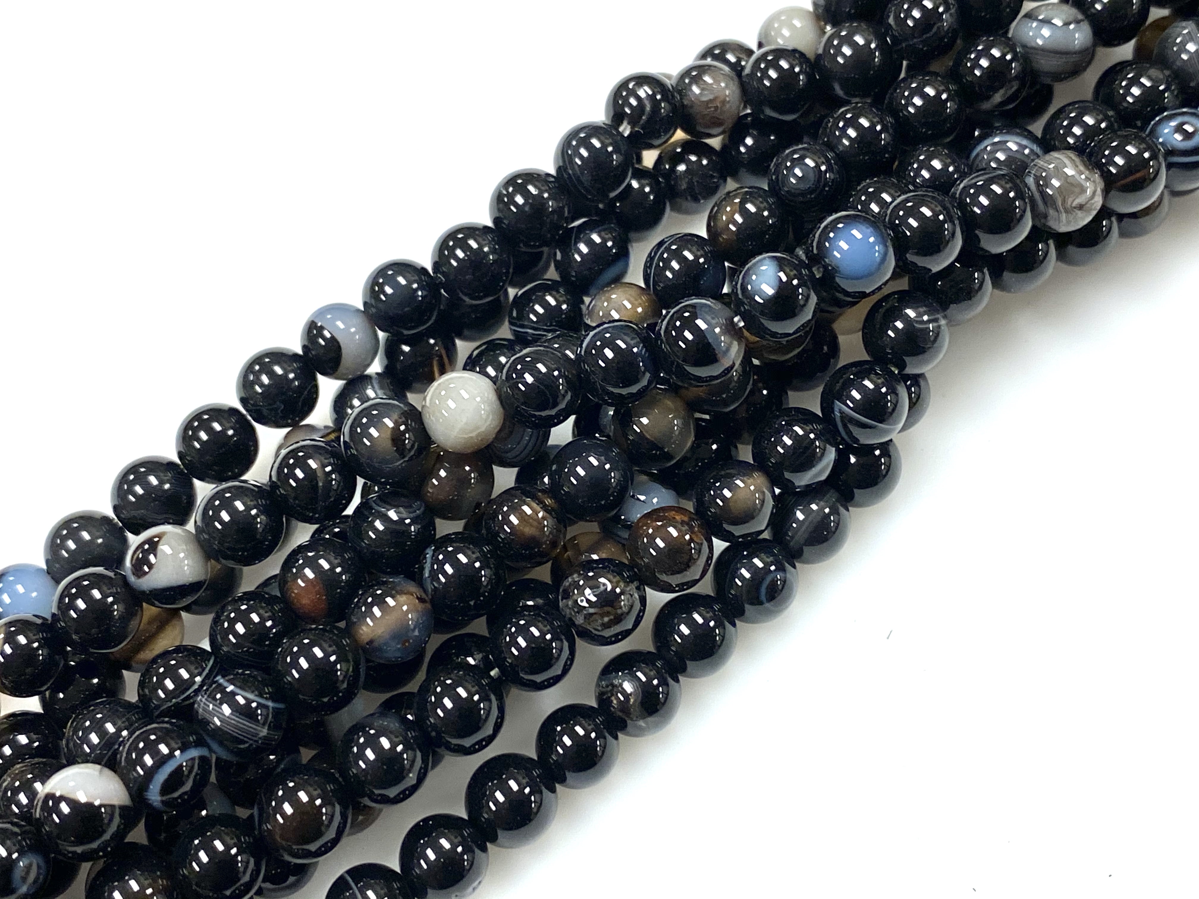 Black Stripe Agate Beads Sizes 6mm 8mm 10mm 12mm Natural Gemstone Smooth Round Beads