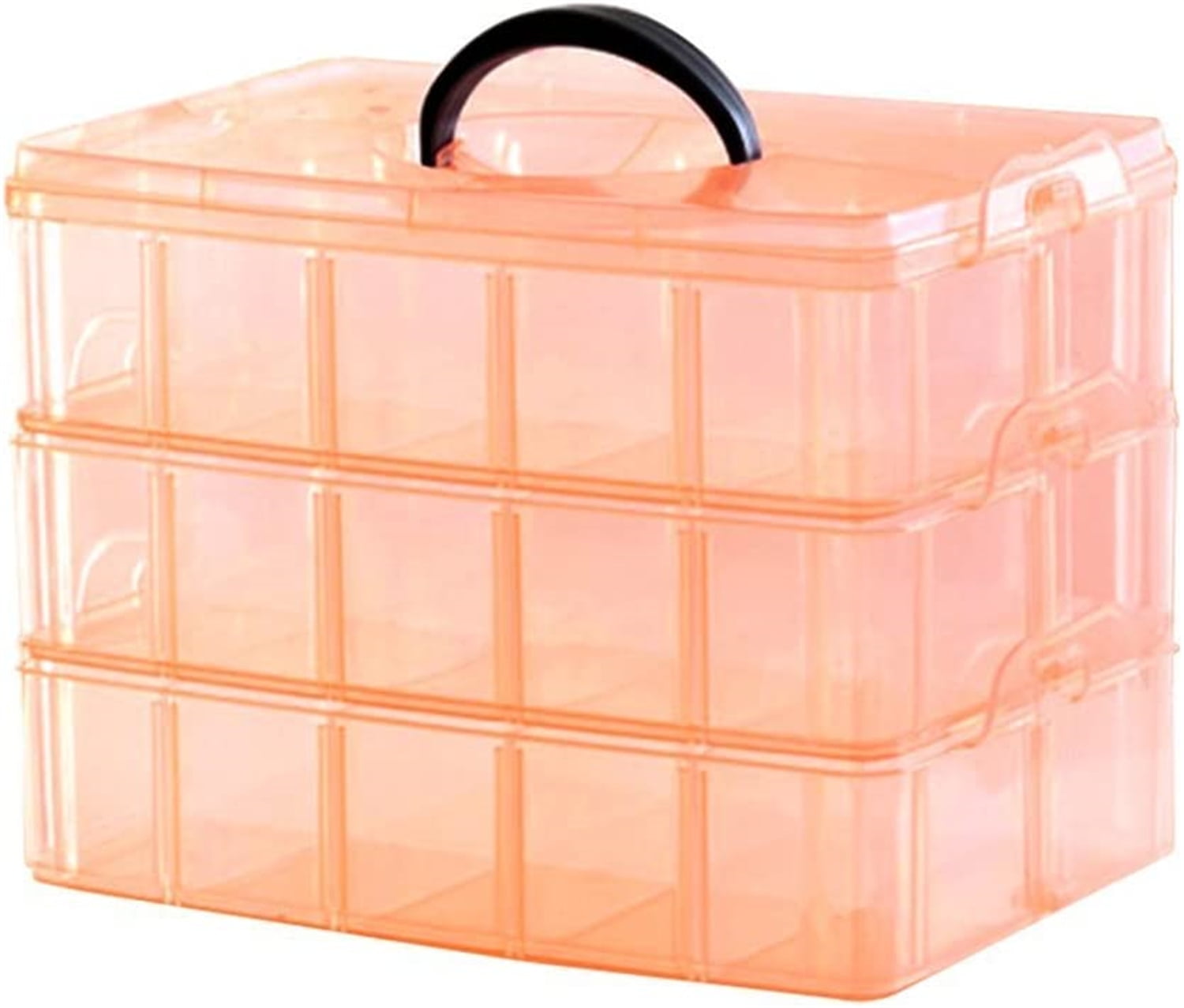 Casewin 3 Tier Small Stackable Storage Container Box with Handle, Plastic  Craft Organizer Case with 18 Adjustable Compartments for Tapes, Art  Supplies, Jewelry (Pink) 