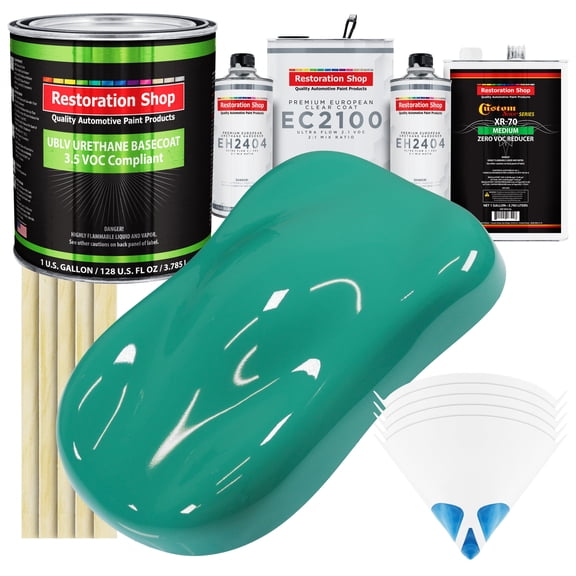 Restoration Shop - Tropical Turquoise - Low V.O.C. Urethane Basecoat with European Clearcoat Auto Paint - Complete Gallon Paint Color Kit - Automotive Coating