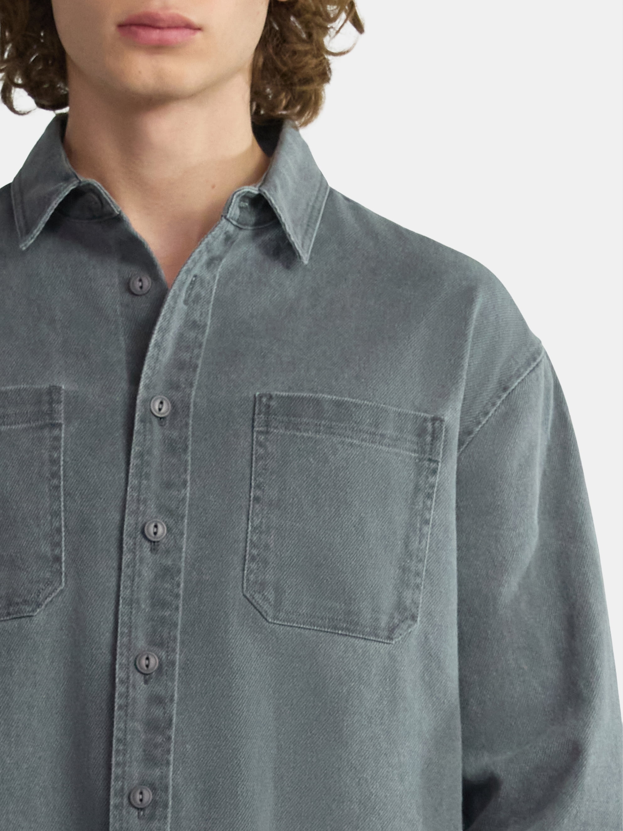 No Boundaries Twill Shirt with Long Sleeves, Men's and Big Men's