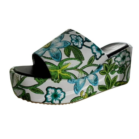 

Fanxing Wedges for Women Chunky Heels Floral Print Open Toe Casual Platform Sandals Summer Outdoor Non-Slip Walking Shoes