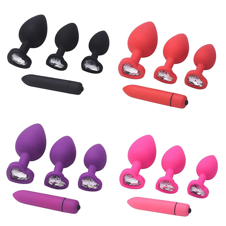 Anal Sex Trainer 4PCS Silicone Jeweled Butt Plugs，Anal Plug Set，Anal Sex  Toys Kit for Starter Beginner Men Women Couples, Black