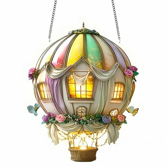 LAMIRO Halloween Solar Hot Air Balloon Lights – 2D Flame Design Outdoor Hanging Decor (Solar-Powered, Acrylic, ),Pink,16×20Cm​