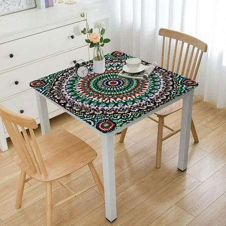 nygtbtfer Whimsy Tie Dye Flannel Backed Vinyl Tablecloth, Rectangle, Colorful Geometric Vinyl Tablecloth with Flannel Backing